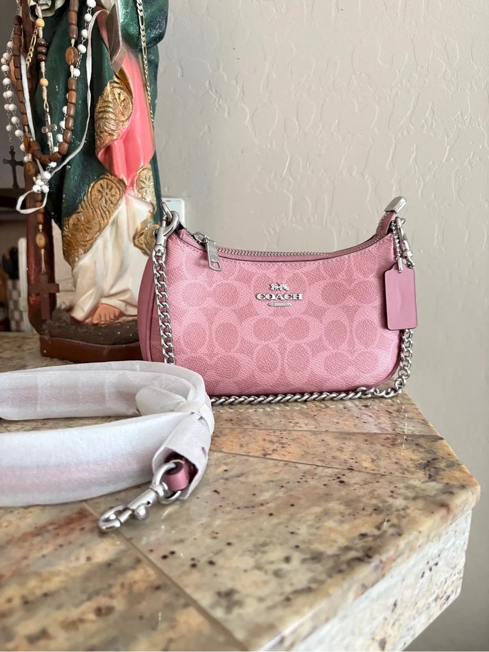 Coach Pink Signature Chain Shoulder Mini Bag
